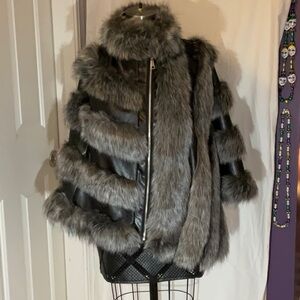Akira faux leather and fur poncho size 0/S